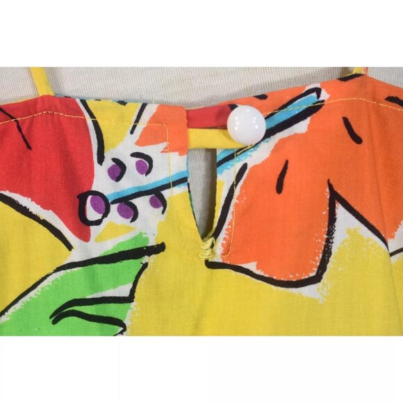 Vintage 70s 80s Two Potato Laguna Beach Bright Yellow Floral Print Dress S - Picture 5 of 7